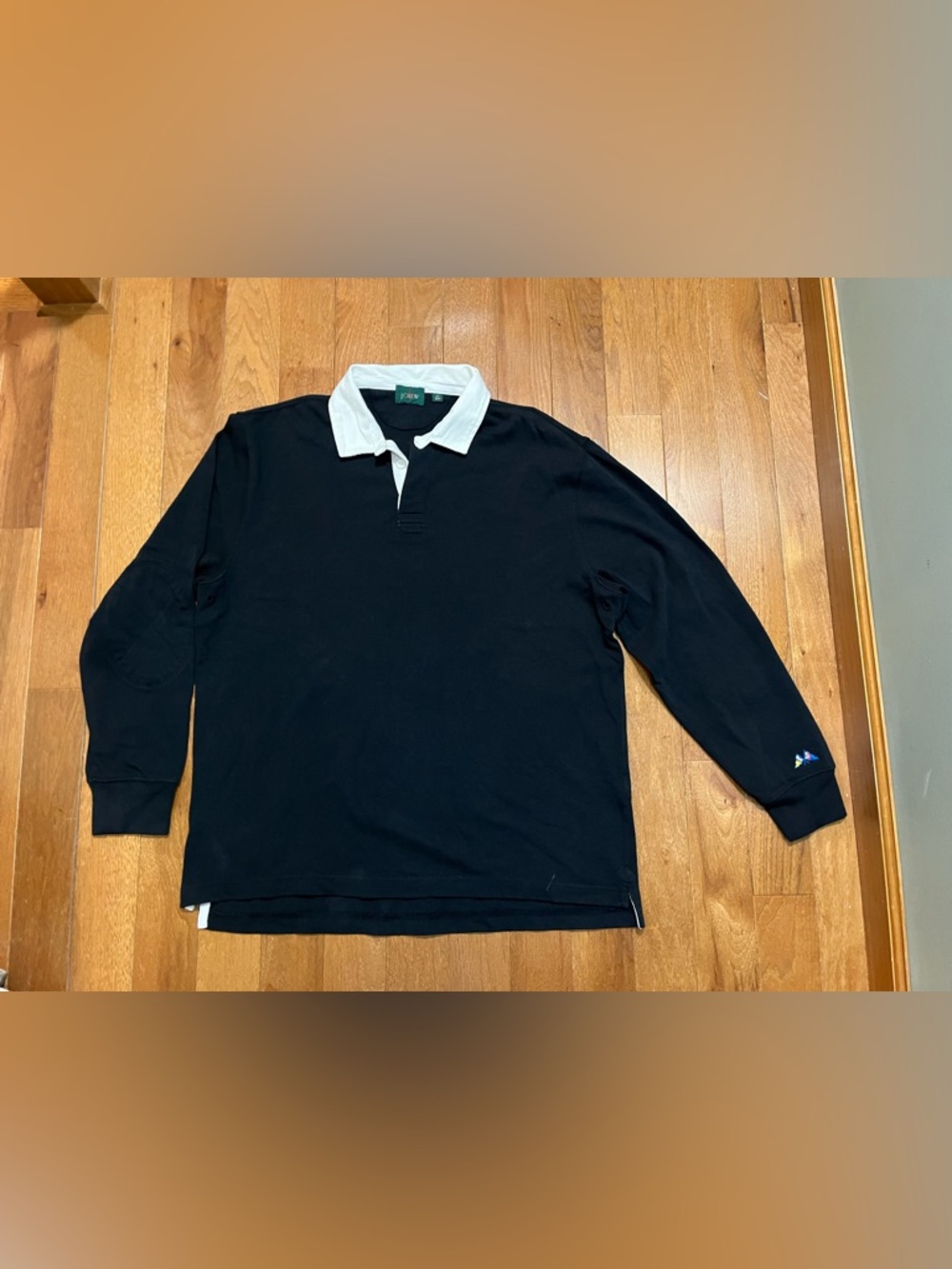 J. Crew “Always” Oarsman Heritage Rugby Polo|Black|Elbow Patches| XL